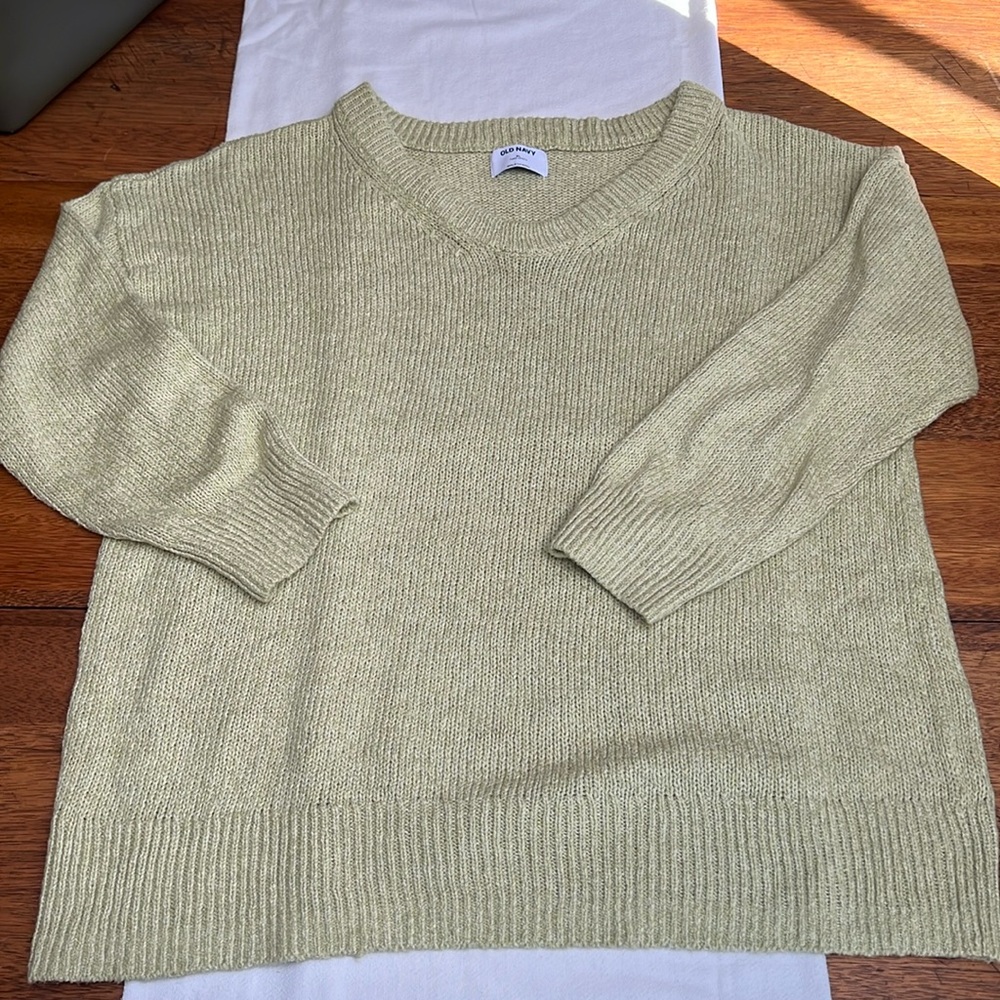 Old Navy light green cozy knit cotton v neck sweater XL